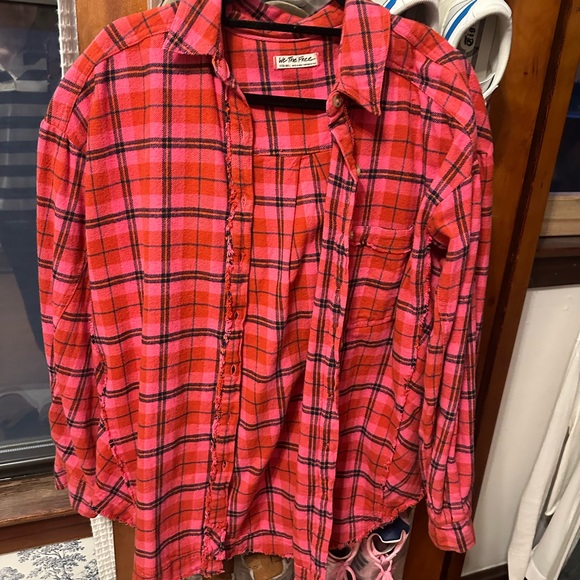 We The Free Happy Hour Plaid Long Sleeve Flannel Shirt Pink - Picture 2 of 5